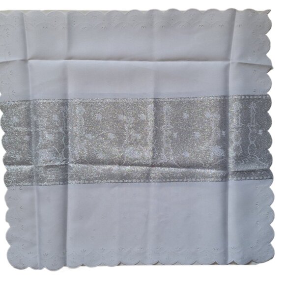 White Challah Cover Metallic Silver Thread Embroidered Shabbat Yom Tov Judai - Picture 8 of 8